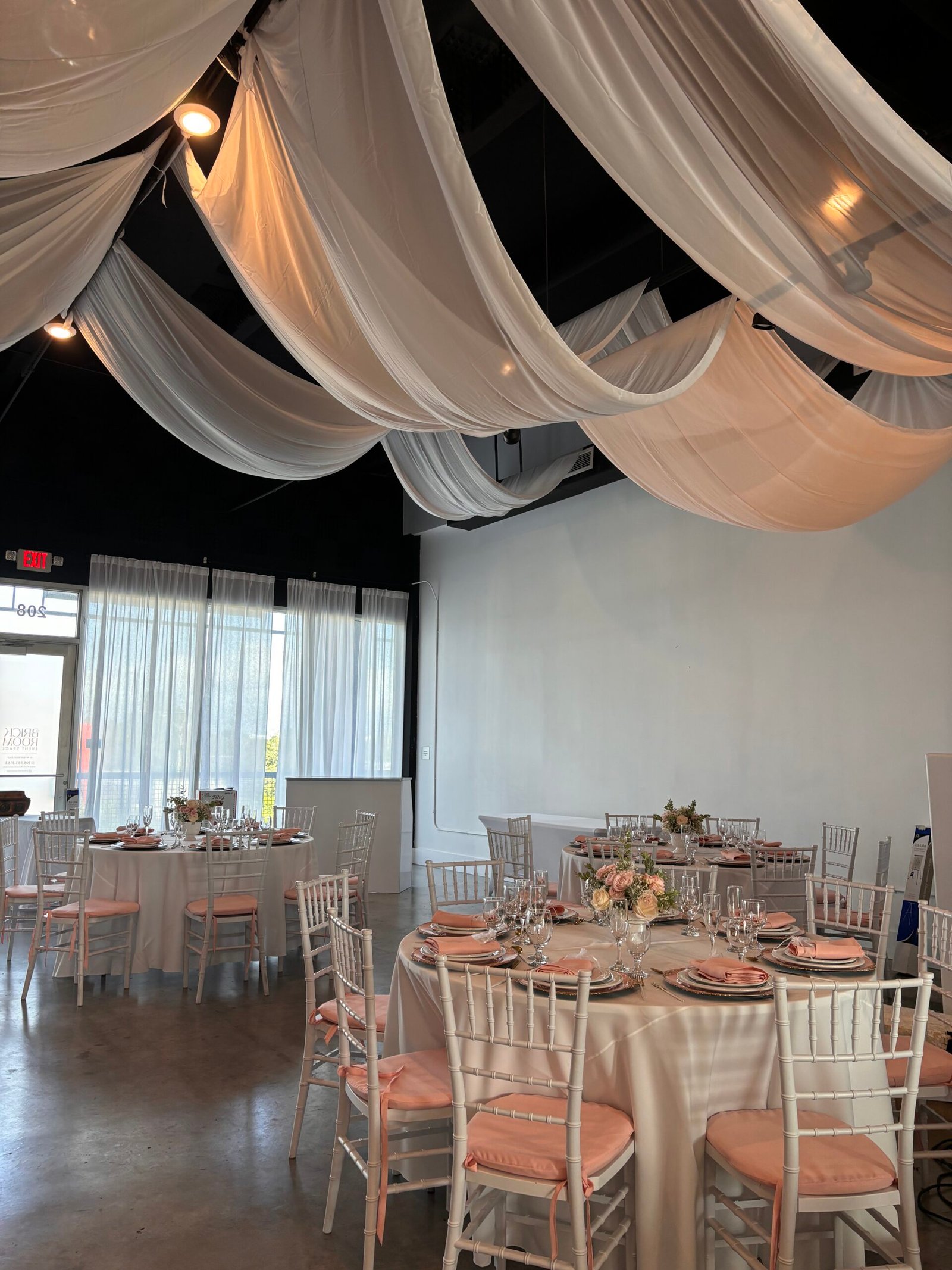 Draped ceiling and reception tables